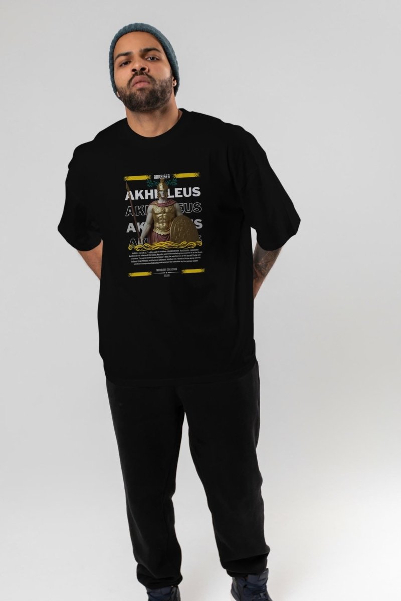 Akhilleus 1 ön Baskılı Oversize t-shirt Erkek Kadın %100 Pamuk Bisiklet Yaka tişort - Cilexi