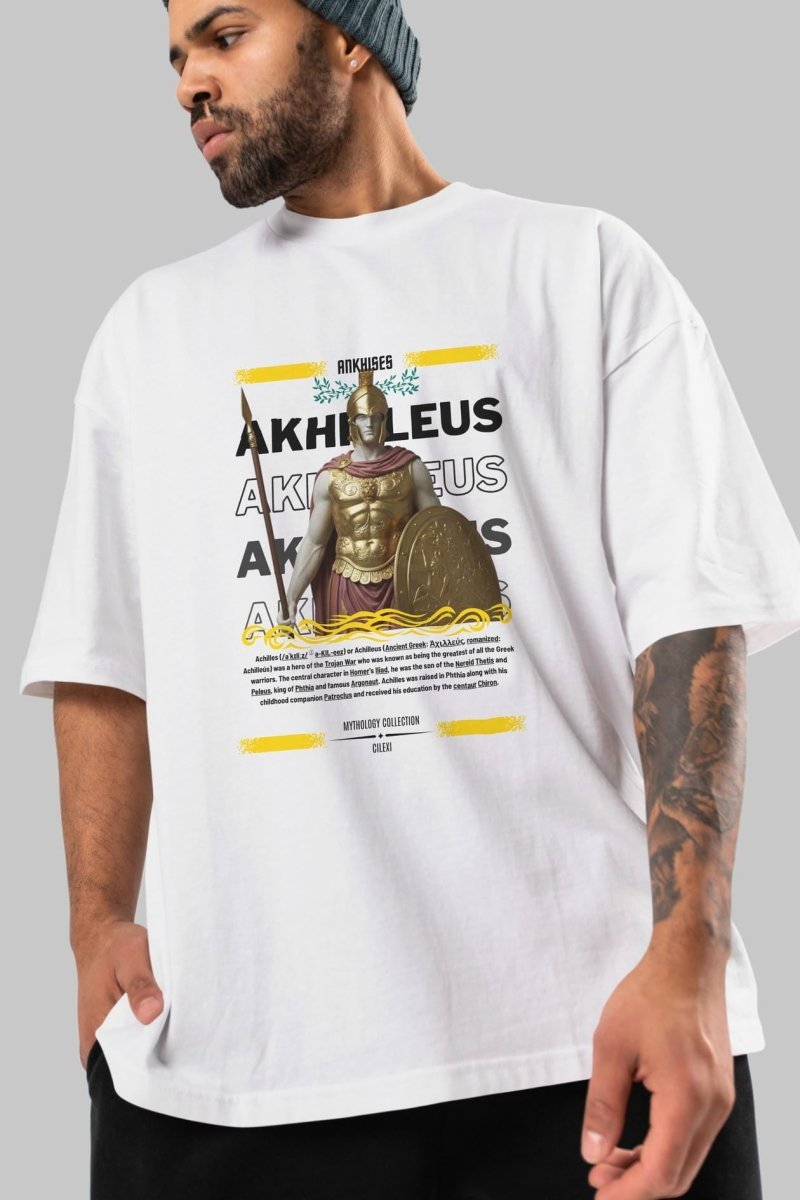 Akhilleus 1 ön Baskılı Oversize t-shirt Erkek Kadın %100 Pamuk Bisiklet Yaka tişort - Cilexi