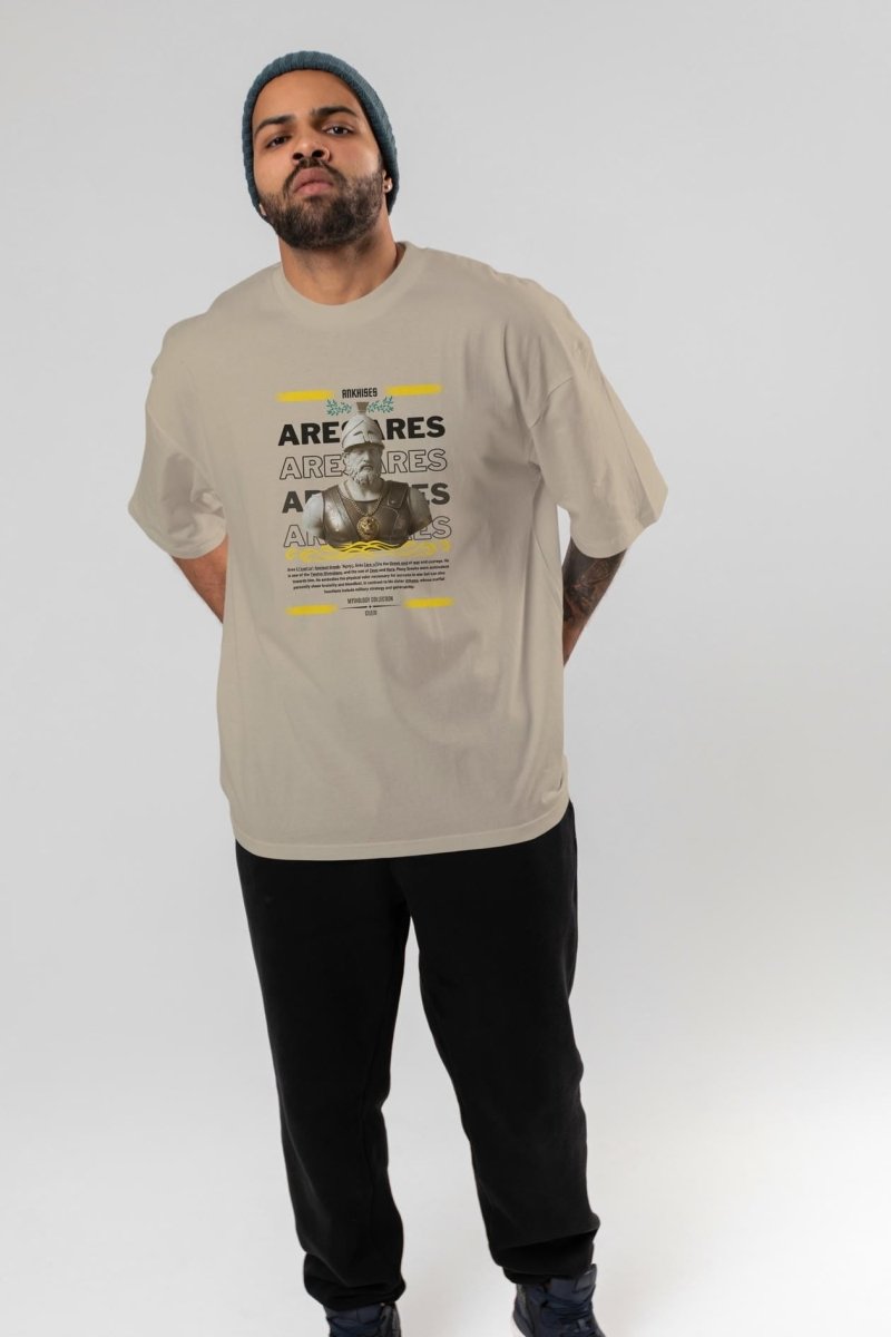 Ares 2 ön Baskılı Oversize t-shirt Erkek Kadın %100 Pamuk Bisiklet Yaka tişort - Cilexi