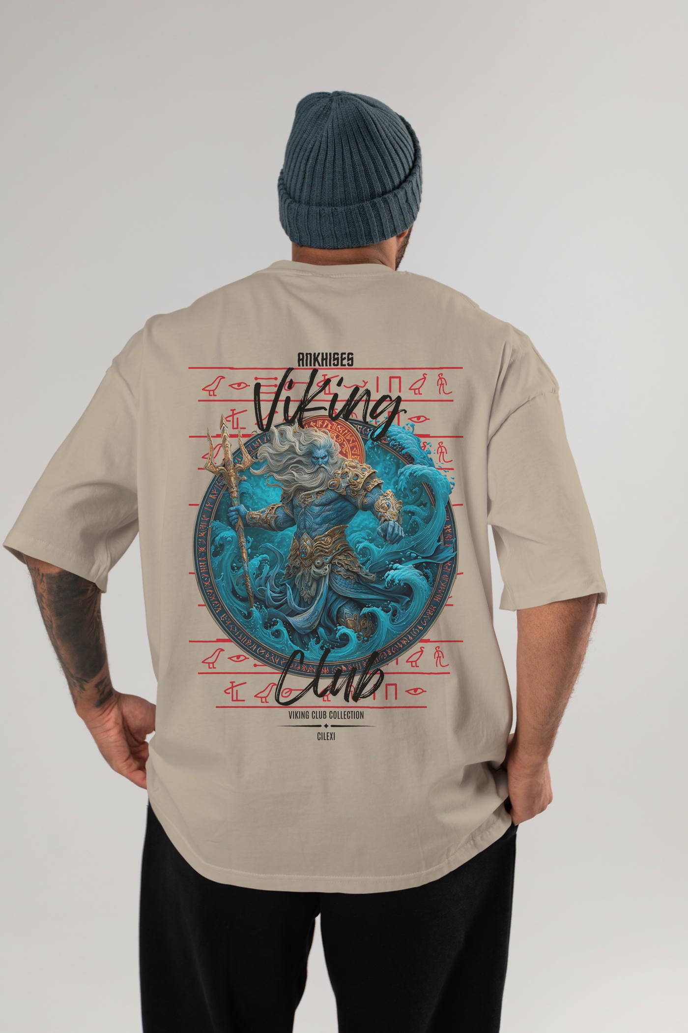 Njord Arka Baskılı Oversize t-shirt Erkek Kadın %100 Pamuk Bisiklet Yaka tişort