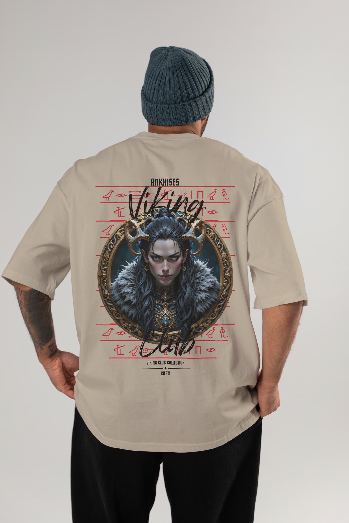 Viking Mitolojisi Serisi 18 Arka Baskılı Oversize t-shirt Erkek Kadın %100 Pamuk Bisiklet Yaka tişort