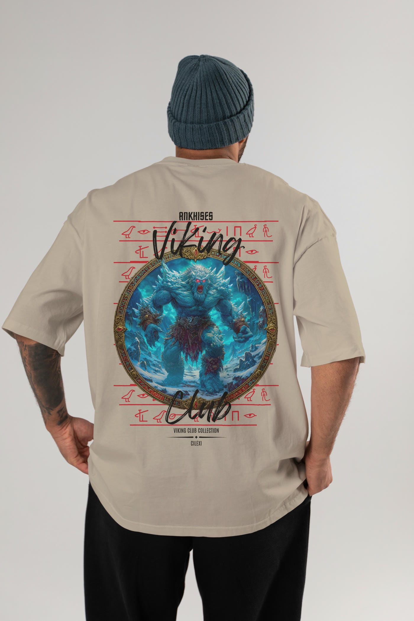 Ymir Arka Baskılı Oversize t-shirt Erkek Kadın %100 Pamuk Bisiklet Yaka tişort