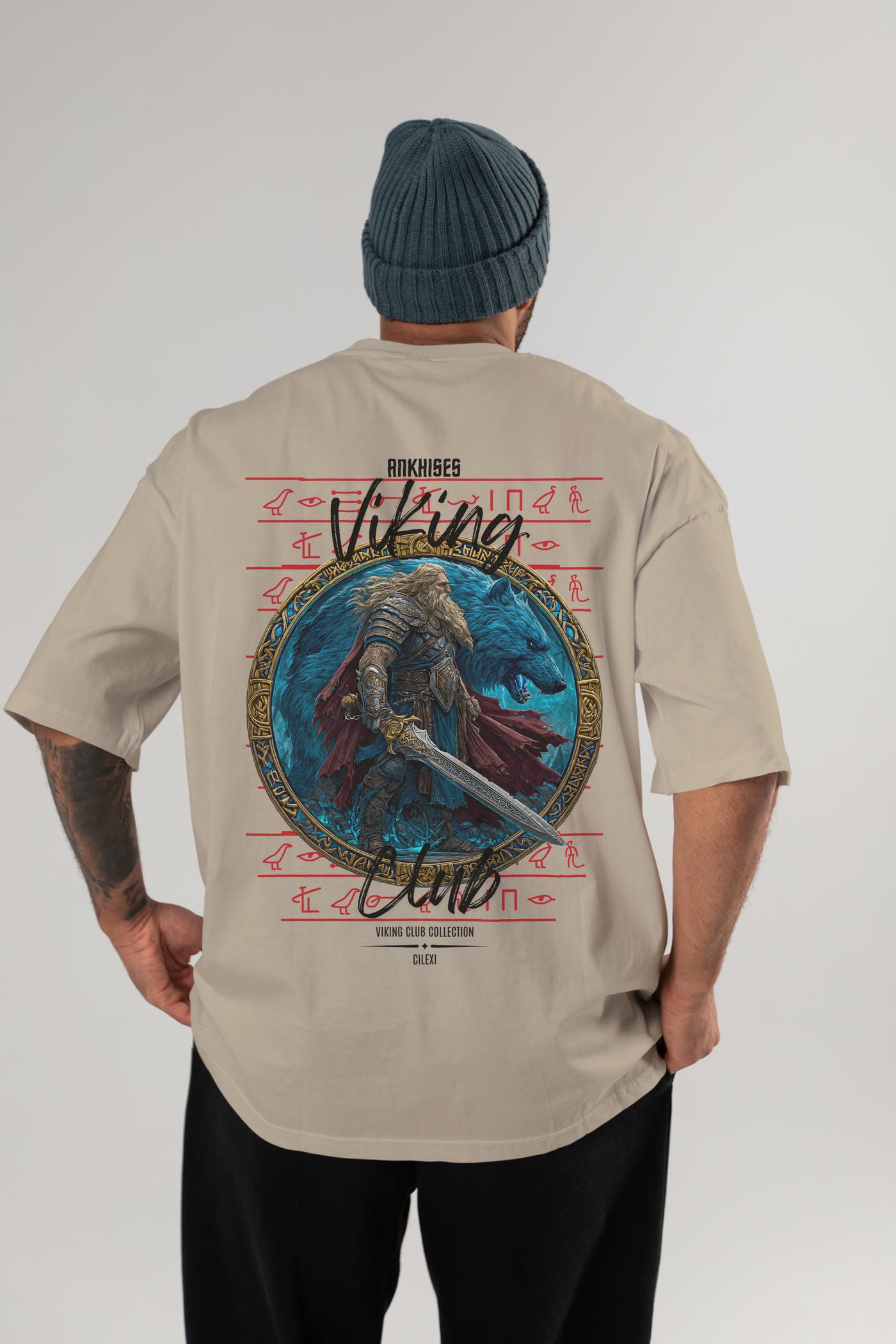 Tyr Arka Baskılı Oversize t-shirt Erkek Kadın %100 Pamuk Bisiklet Yaka tişort