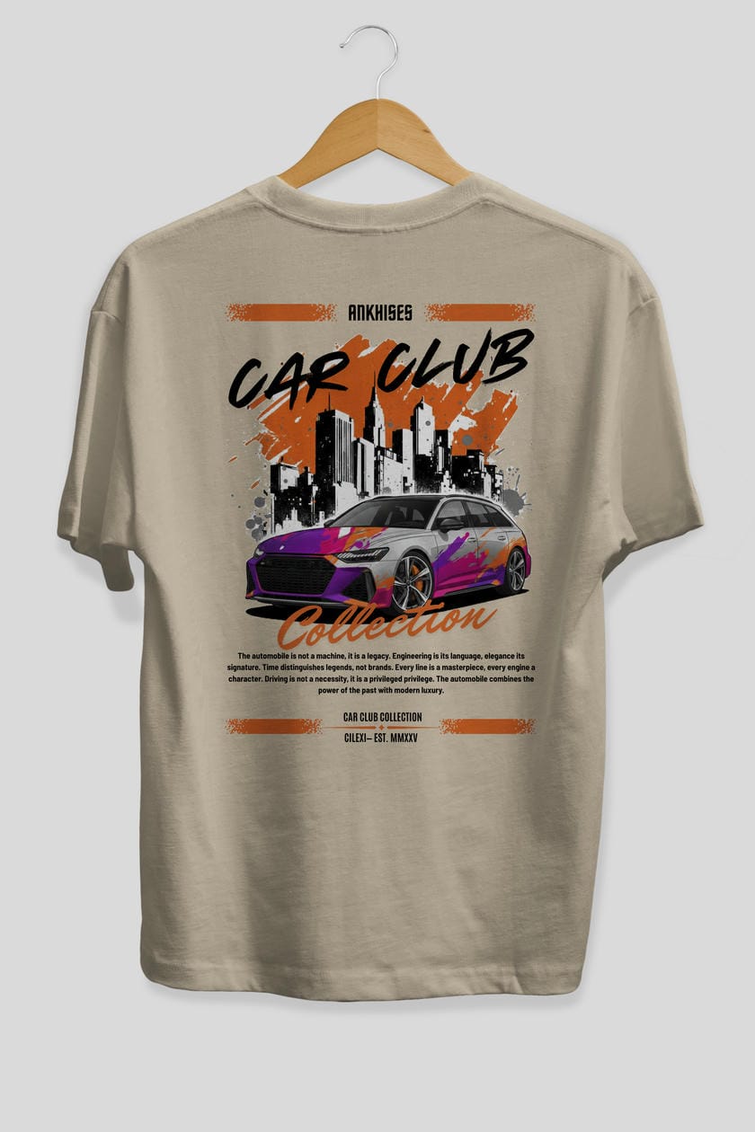 Araba Club Serisi 1 Baskılı Oversize t-shirt Erkek Kadın %100 Pamuk Bisiklet Yaka tişort