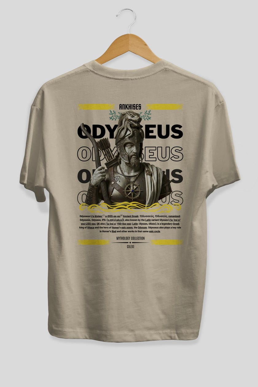 Odysseus 2 Arka Baskılı Oversize t-shirt Erkek Kadın %100 Pamuk Bisiklet Yaka tişort