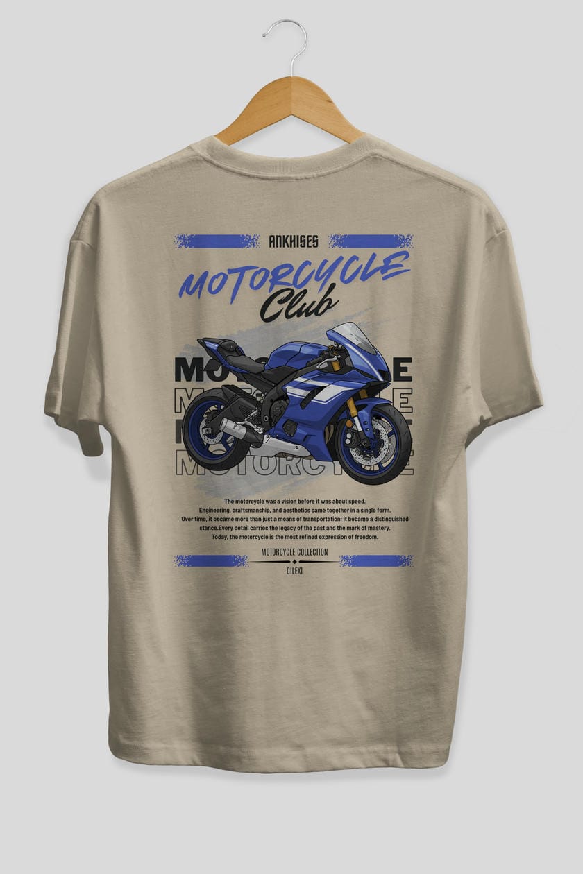 Motosiklet Serisi 32 Arka Baskılı Oversize t-shirt Erkek Kadın %100 Pamuk Bisiklet Yaka tişort
