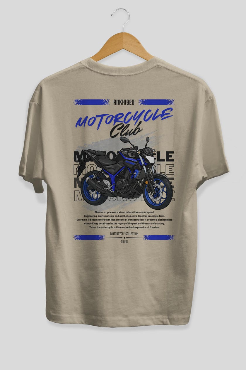 Motosiklet Serisi 22 Arka Baskılı Oversize t-shirt Erkek Kadın %100 Pamuk Bisiklet Yaka tişort
