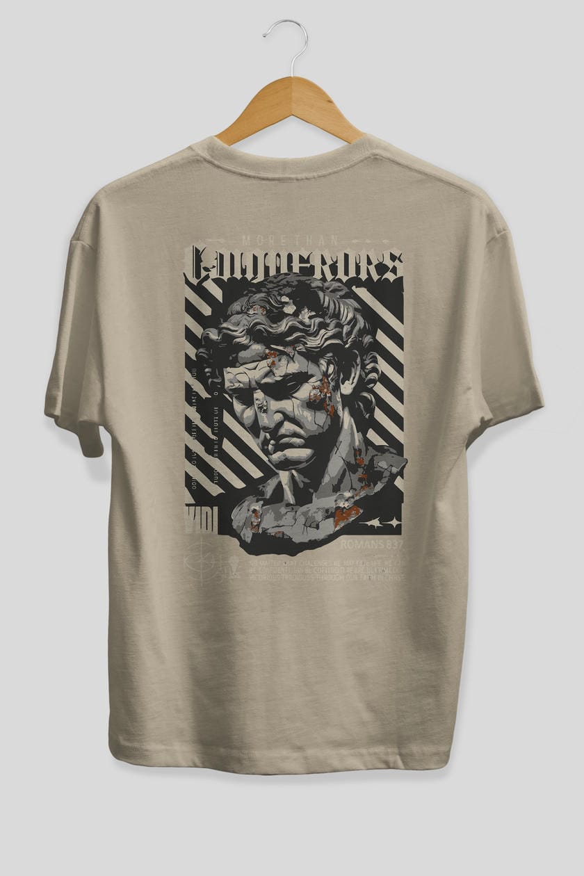 Roman Conqueror Arka Baskılı Oversize t-shirt Erkek Kadın %100 Pamuk Bisiklet Yaka tişort