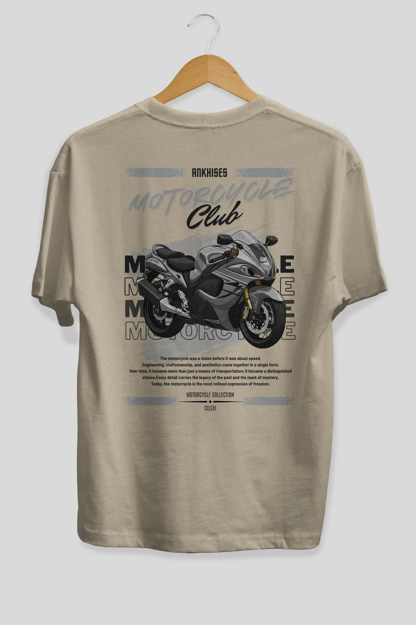 Motosiklet Serisi 9 Arka Baskılı Oversize t-shirt Erkek Kadın %100 Pamuk Bisiklet Yaka tişort