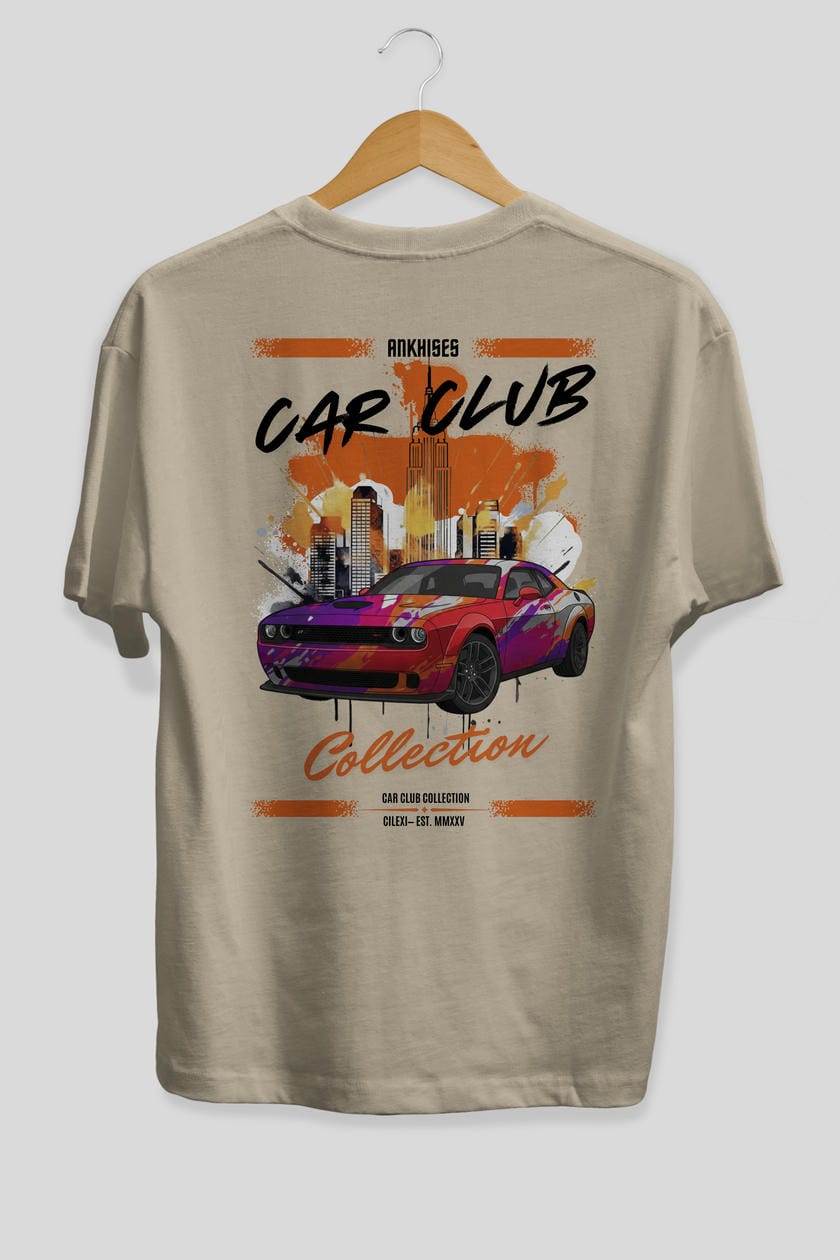 Araba Club Serisi 19 Baskılı Oversize t-shirt Erkek Kadın %100 Pamuk Bisiklet Yaka tişort