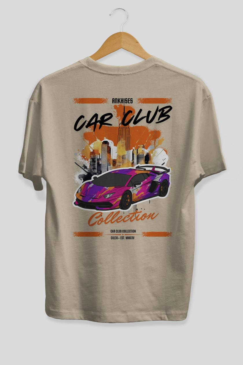 Araba Club Serisi 28 Baskılı Oversize t-shirt Erkek Kadın %100 Pamuk Bisiklet Yaka tişort