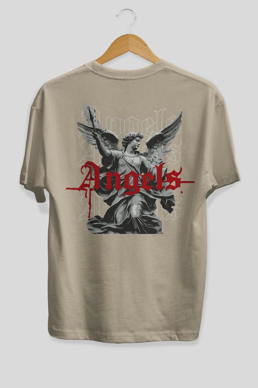 Angels Arka Baskılı Oversize t-shirt Erkek Kadın %100 Pamuk Bisiklet Yaka tişort