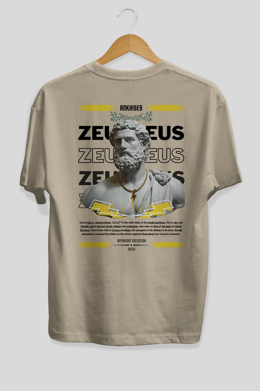 Zeus 2 Arka Baskılı Oversize t-shirt Erkek Kadın %100 Pamuk Bisiklet Yaka tişort