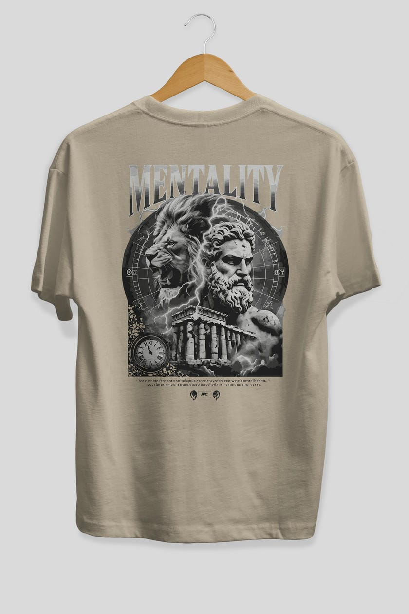 Mentality Zeus Arka Baskılı Oversize t-shirt Erkek Kadın %100 Pamuk Bisiklet Yaka tişort