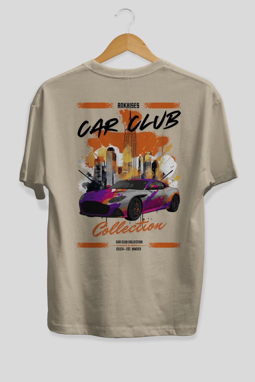 Araba Club Serisi 11 Baskılı Oversize t-shirt Erkek Kadın %100 Pamuk Bisiklet Yaka tişort