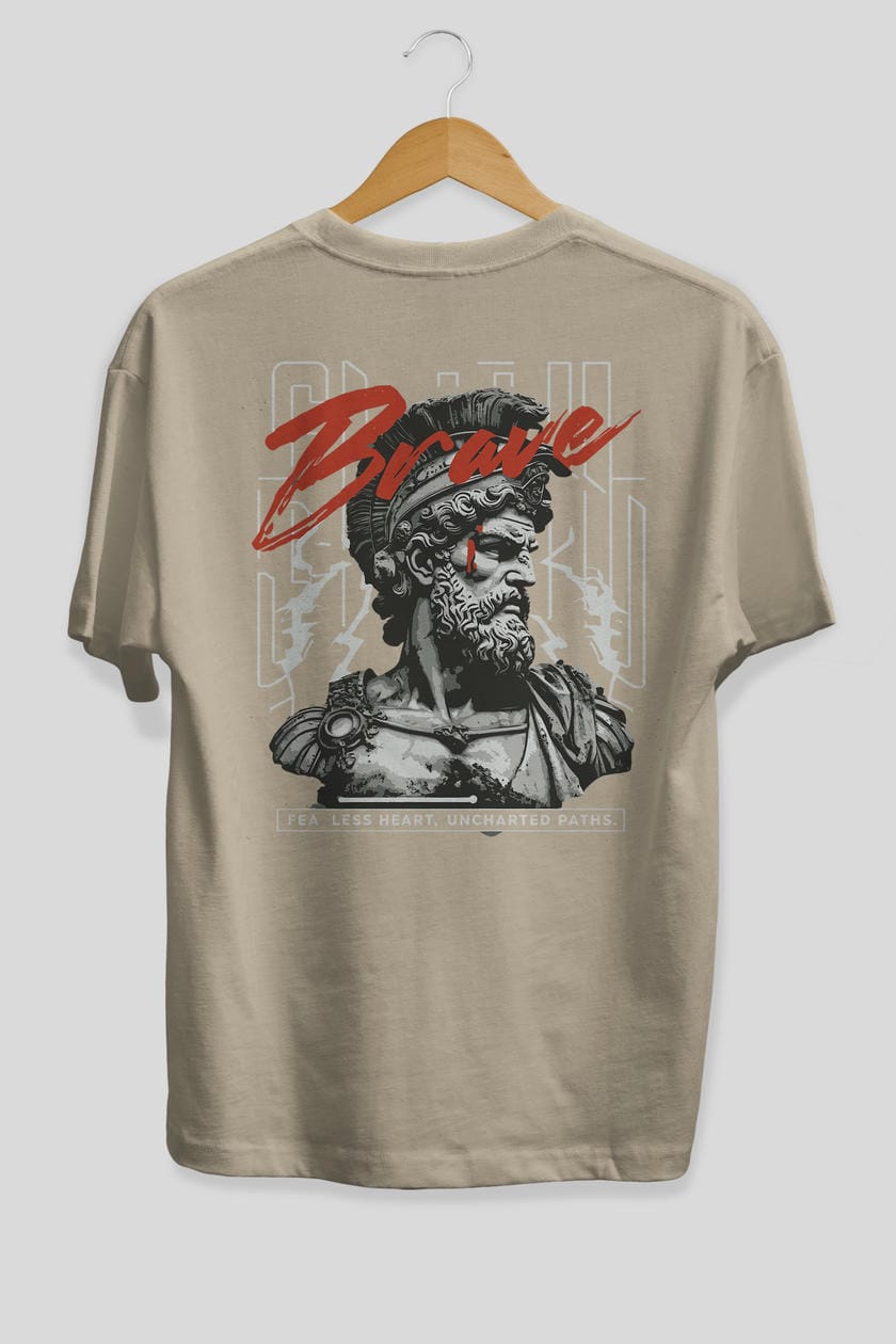 Brave Arka Baskılı Oversize t-shirt Erkek Kadın %100 Pamuk Bisiklet Yaka tişort