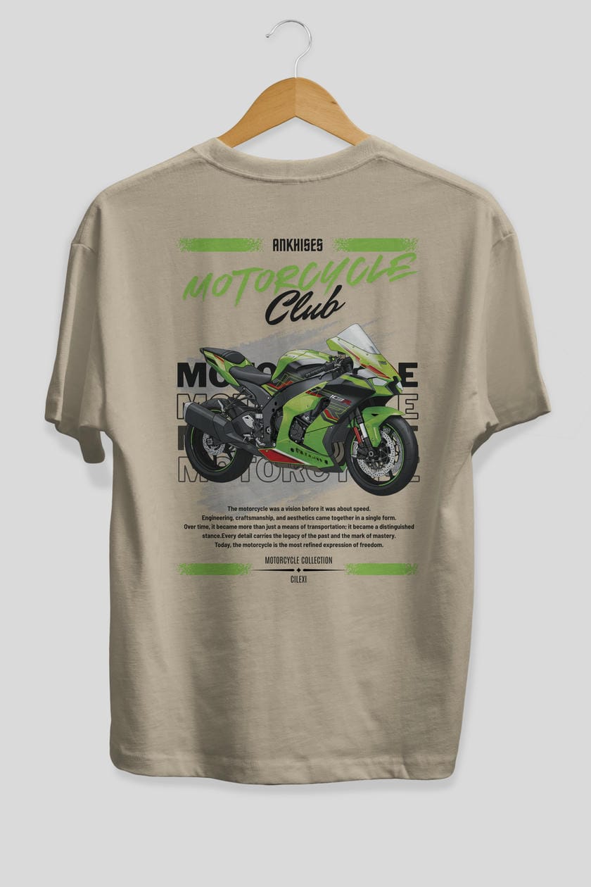 Motosiklet Serisi 14 Arka Baskılı Oversize t-shirt Erkek Kadın %100 Pamuk Bisiklet Yaka tişort