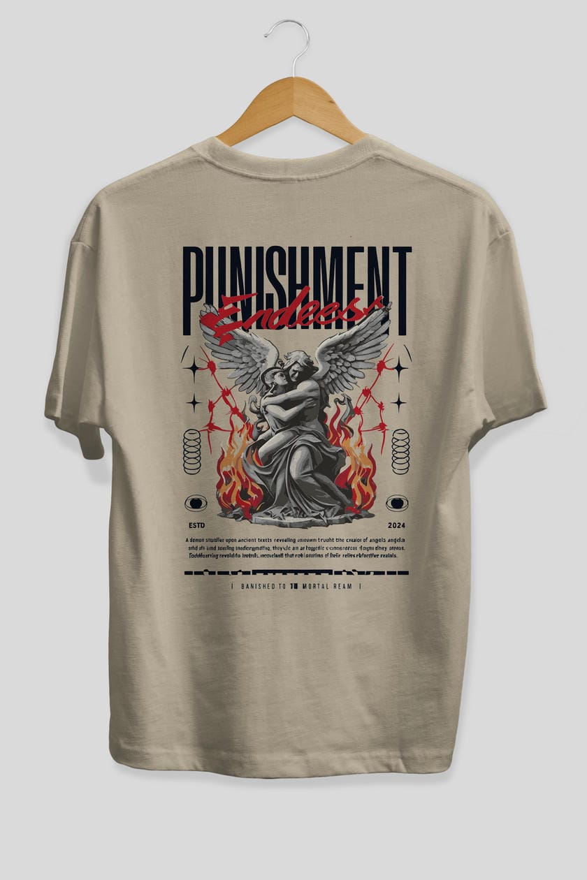 Punishment Endeess Arka Baskılı Oversize t-shirt Erkek Kadın %100 Pamuk Bisiklet Yaka tişort