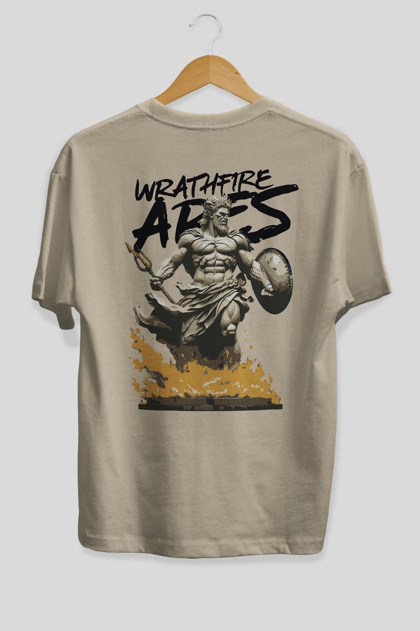 WrathFire Ares Arka Baskılı Oversize t-shirt Erkek Kadın %100 Pamuk Bisiklet Yaka tişort