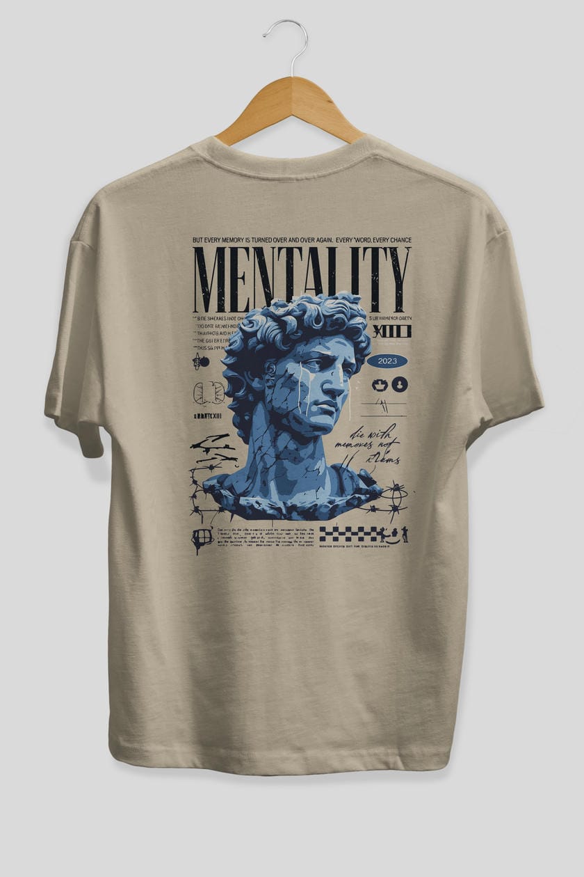 Mentality 2 Arka Baskılı Oversize t-shirt Erkek Kadın %100 Pamuk Bisiklet Yaka tişort