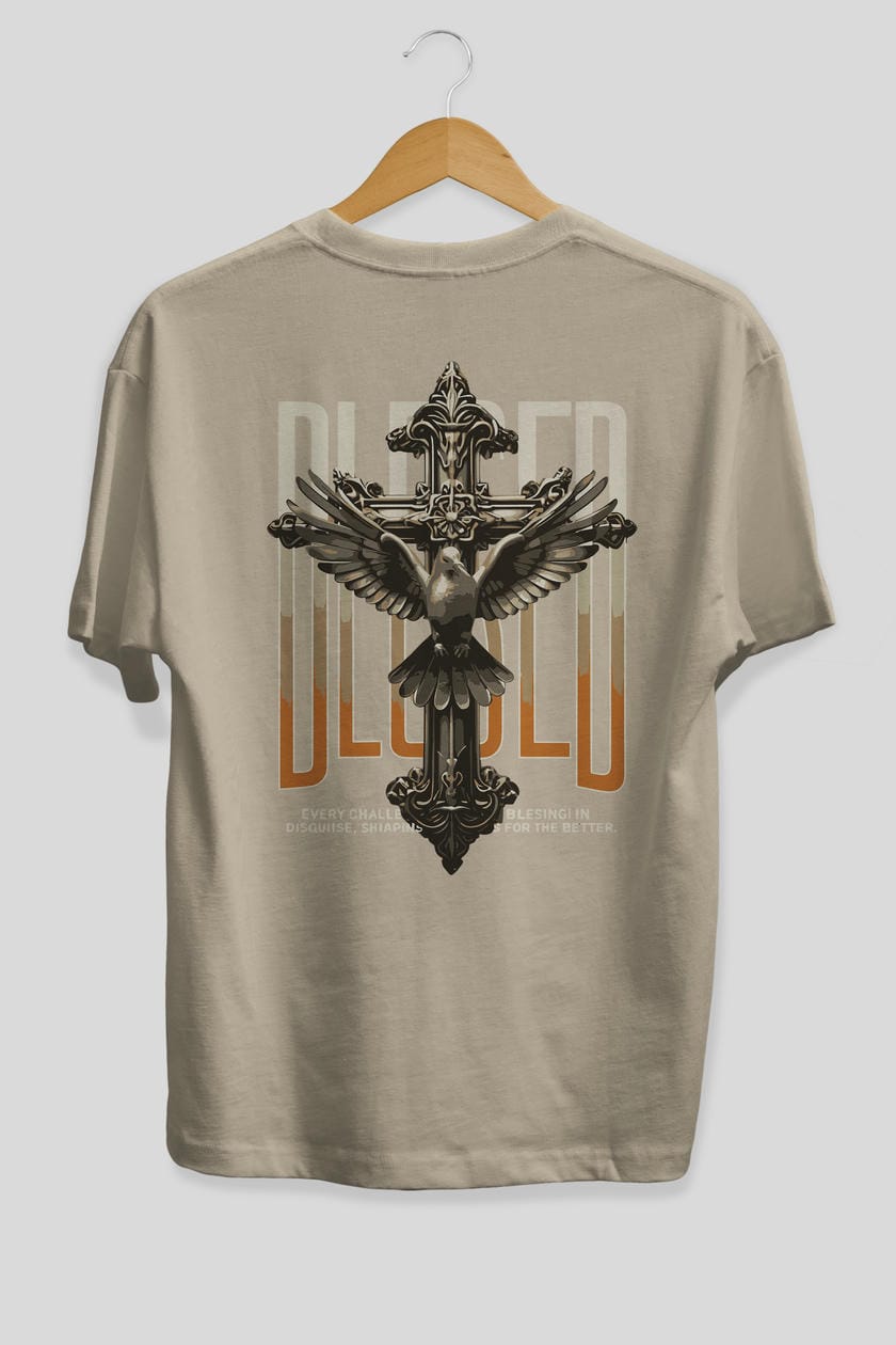 Blesed Arka Baskılı Oversize t-shirt Erkek Kadın %100 Pamuk Bisiklet Yaka tişort