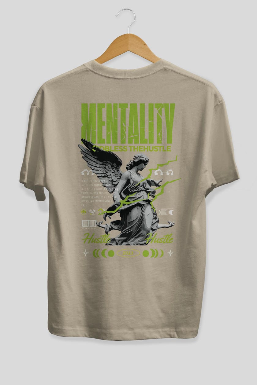 Mentality Arka Baskılı Oversize t-shirt Erkek Kadın %100 Pamuk Bisiklet Yaka tişort