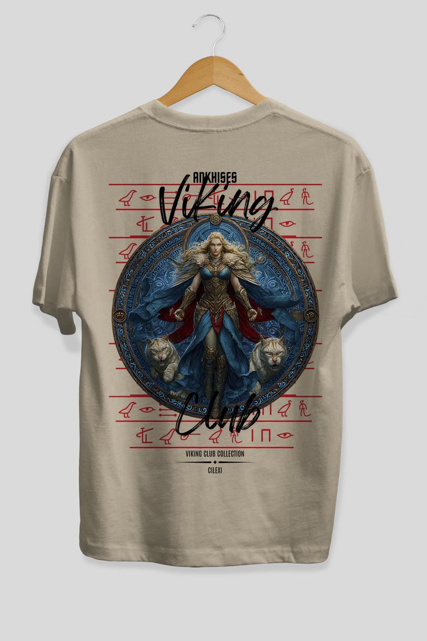 Freyja Baskılı Oversize t-shirt Erkek Kadın %100 Pamuk Bisiklet Yaka tişort