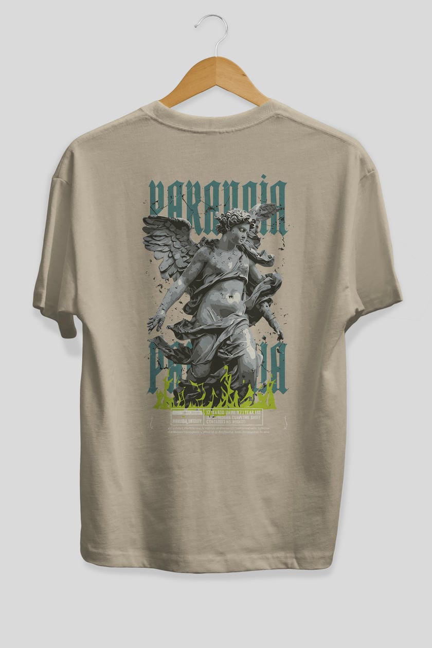 Paranoia Arka Baskılı Oversize t-shirt Erkek Kadın %100 Pamuk Bisiklet Yaka tişort
