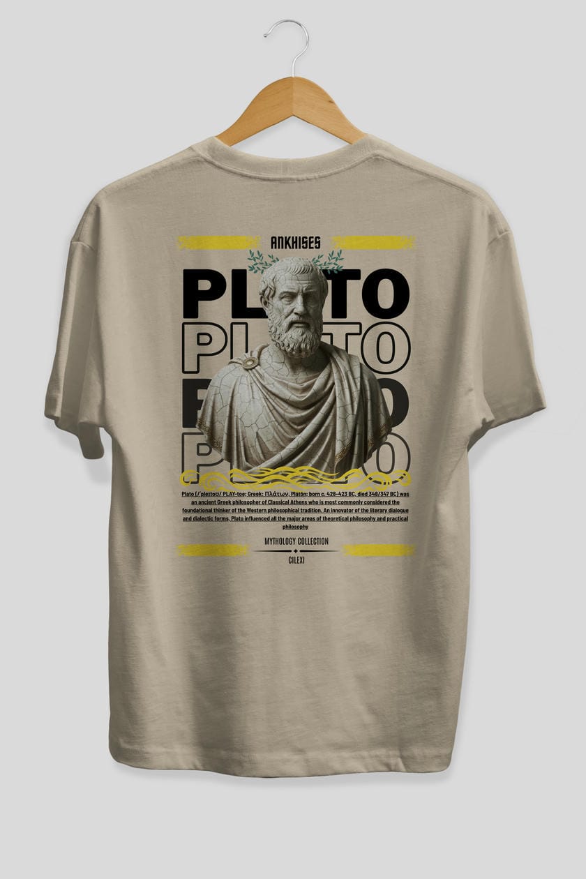Plato 1 Arka Baskılı Oversize t-shirt Erkek Kadın %100 Pamuk Bisiklet Yaka tişort