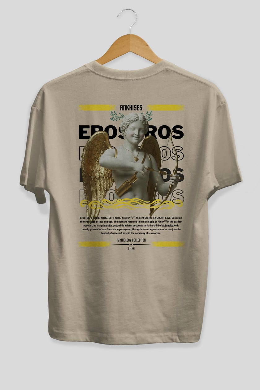 Eros Arka Baskılı Oversize t-shirt Erkek Kadın %100 Pamuk Bisiklet Yaka tişort