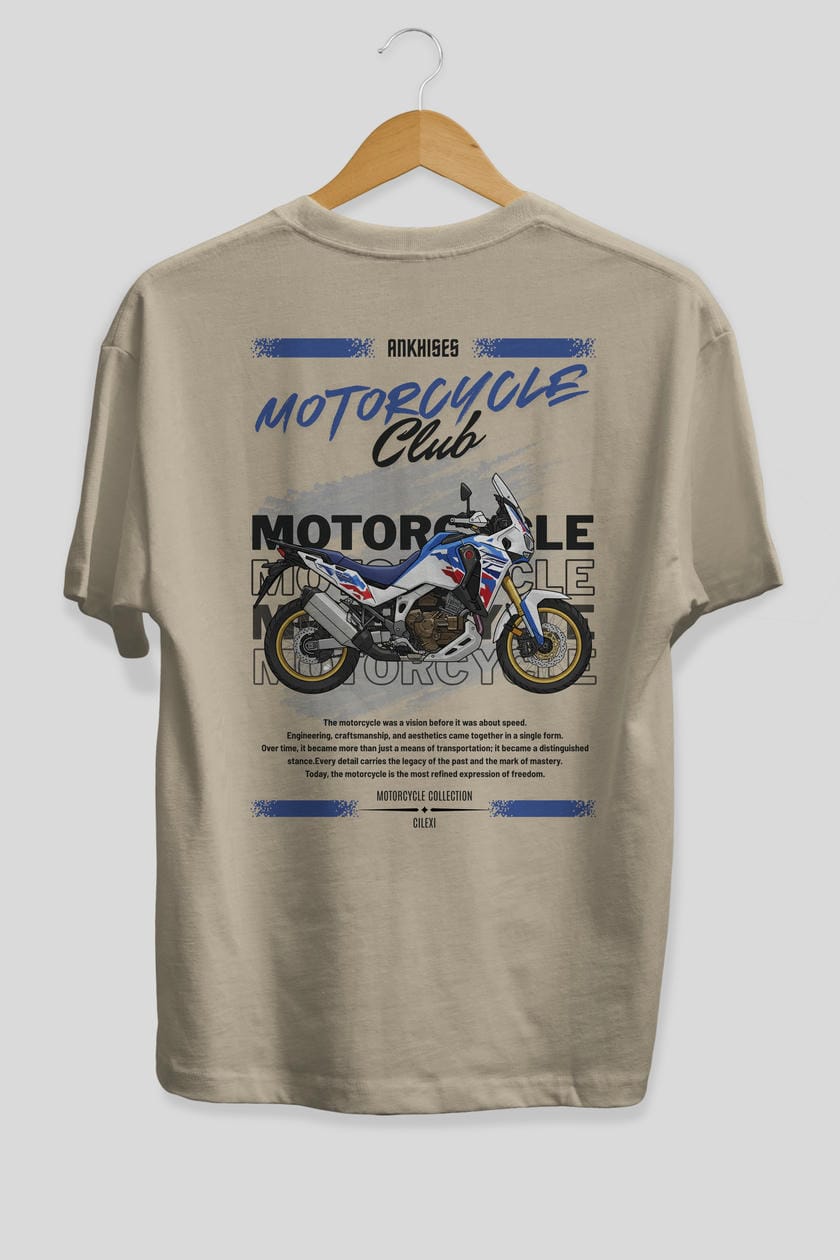 Motosiklet Serisi 23 Arka Baskılı Oversize t-shirt Erkek Kadın %100 Pamuk Bisiklet Yaka tişort