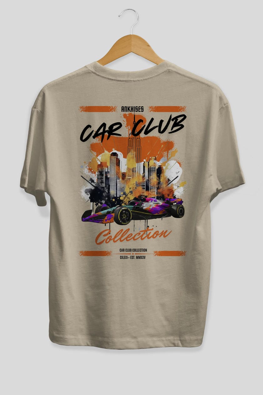 Araba Club Serisi 12 Baskılı Oversize t-shirt Erkek Kadın %100 Pamuk Bisiklet Yaka tişort