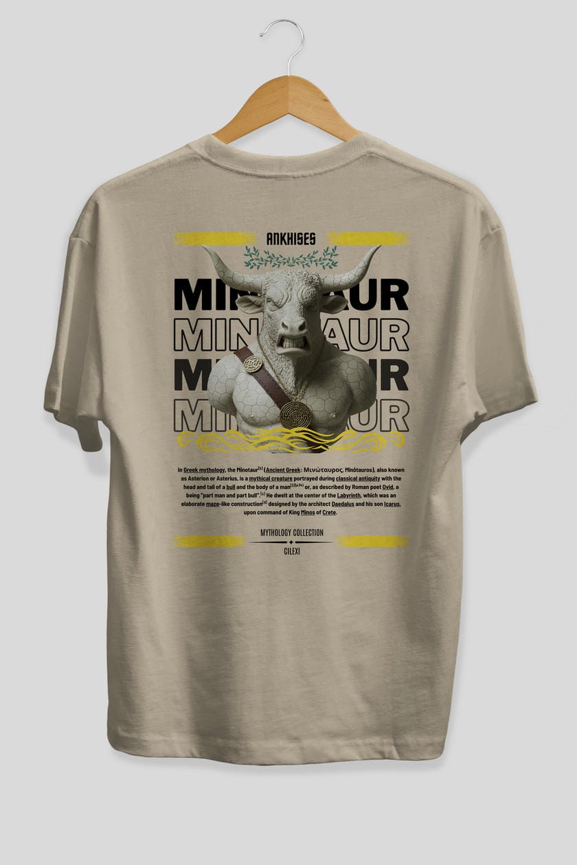 Minotaur 1 Arka Baskılı Oversize t-shirt Erkek Kadın %100 Pamuk Bisiklet Yaka tişort