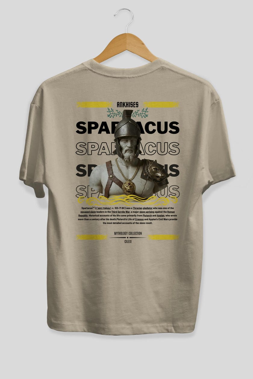 Spartacus 2 Arka Baskılı Oversize t-shirt Erkek Kadın %100 Pamuk Bisiklet Yaka tişort