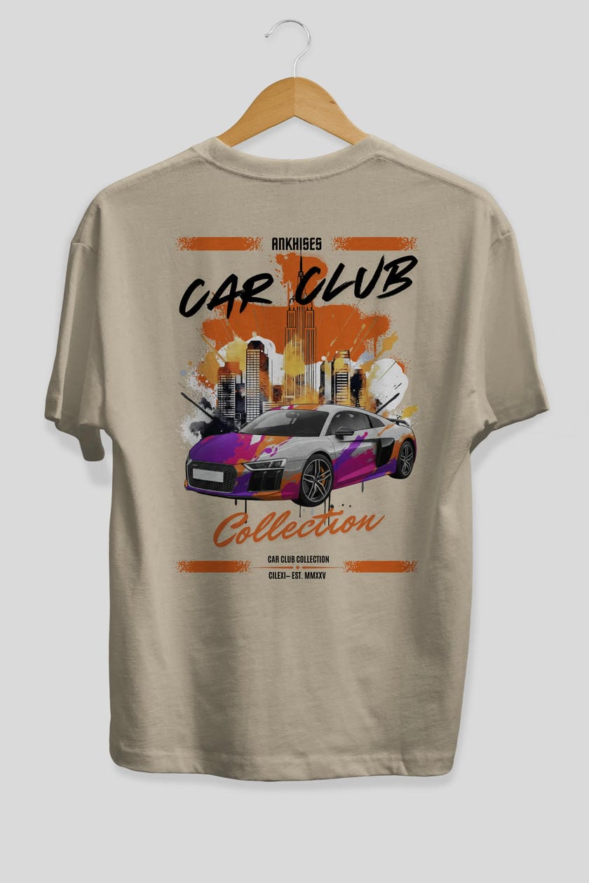 Araba Club Serisi 13 Baskılı Oversize t-shirt Erkek Kadın %100 Pamuk Bisiklet Yaka tişort