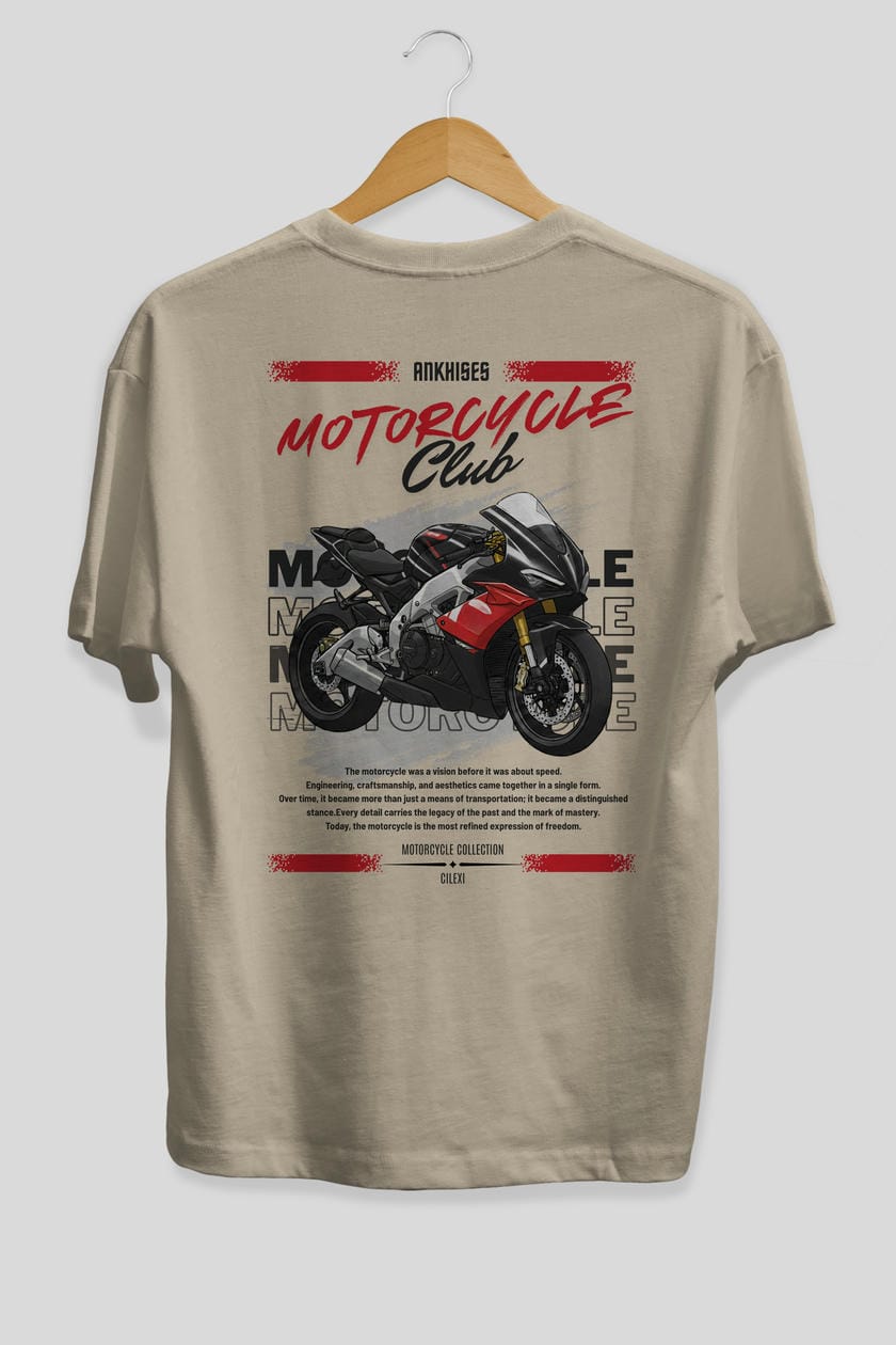 Motosiklet Serisi 8 Arka Baskılı Oversize t-shirt Erkek Kadın %100 Pamuk Bisiklet Yaka tişort