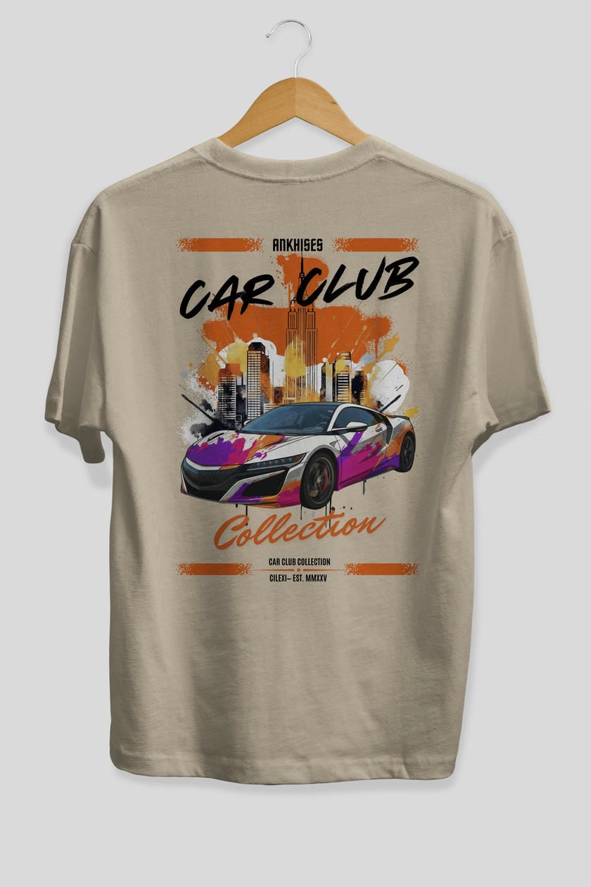 Araba Club Serisi 26 Baskılı Oversize t-shirt Erkek Kadın %100 Pamuk Bisiklet Yaka tişort