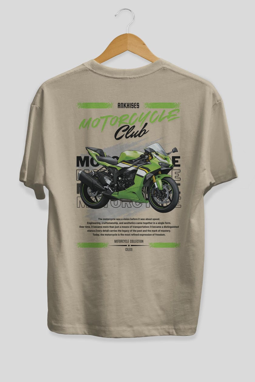 Motosiklet Serisi 15 Arka Baskılı Oversize t-shirt Erkek Kadın %100 Pamuk Bisiklet Yaka tişort