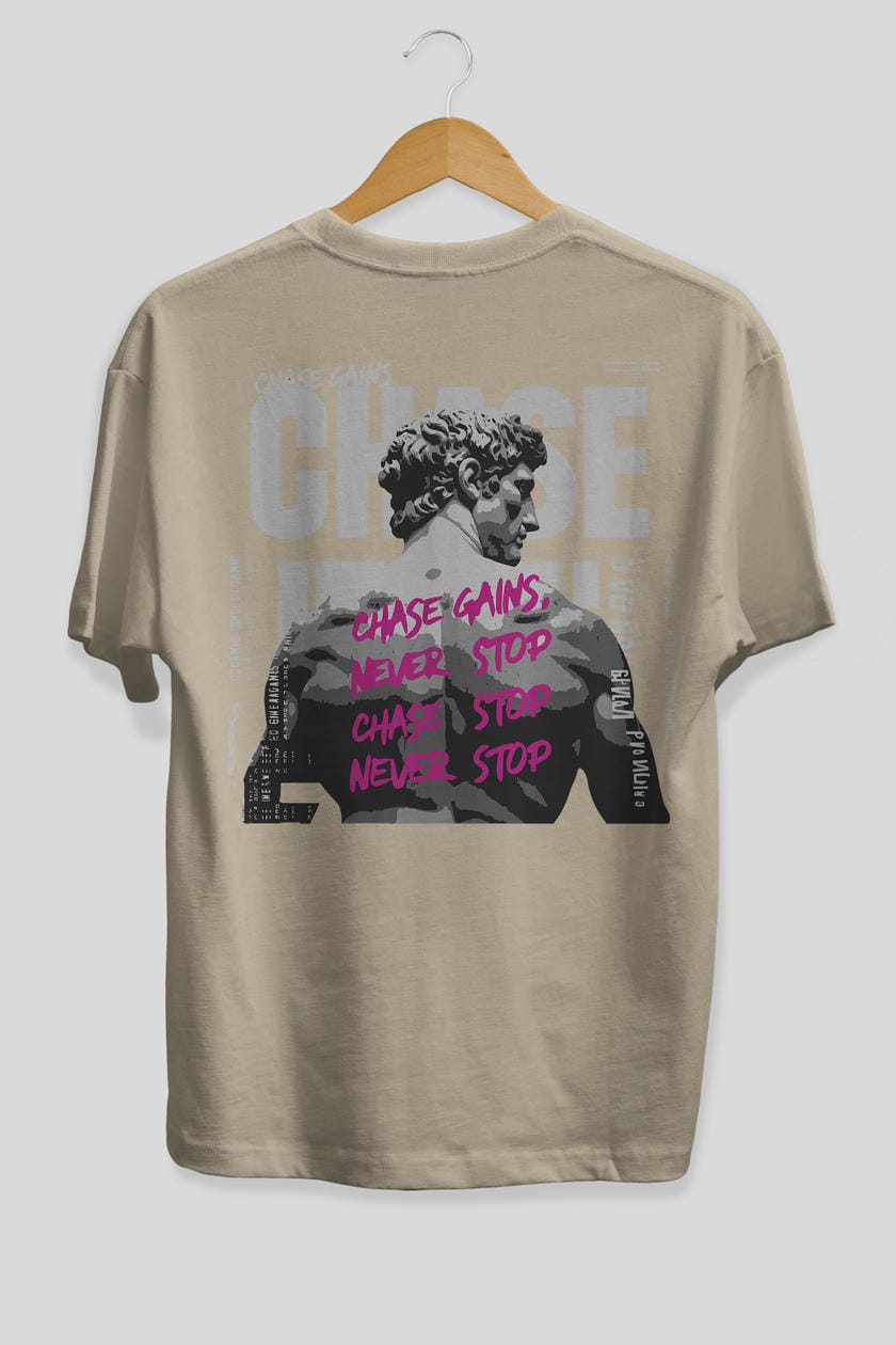 Chase Gains Arka Baskılı Oversize t-shirt Erkek Kadın %100 Pamuk Bisiklet Yaka tişort