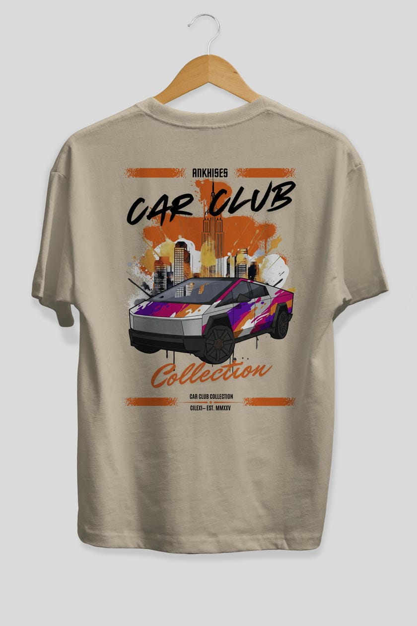 Araba Club Serisi 36 Baskılı Oversize t-shirt Erkek Kadın %100 Pamuk Bisiklet Yaka tişort