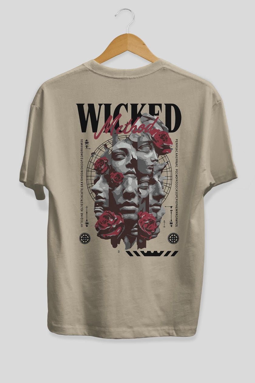 Wicked Method Arka Baskılı Oversize t-shirt Erkek Kadın %100 Pamuk Bisiklet Yaka tişort