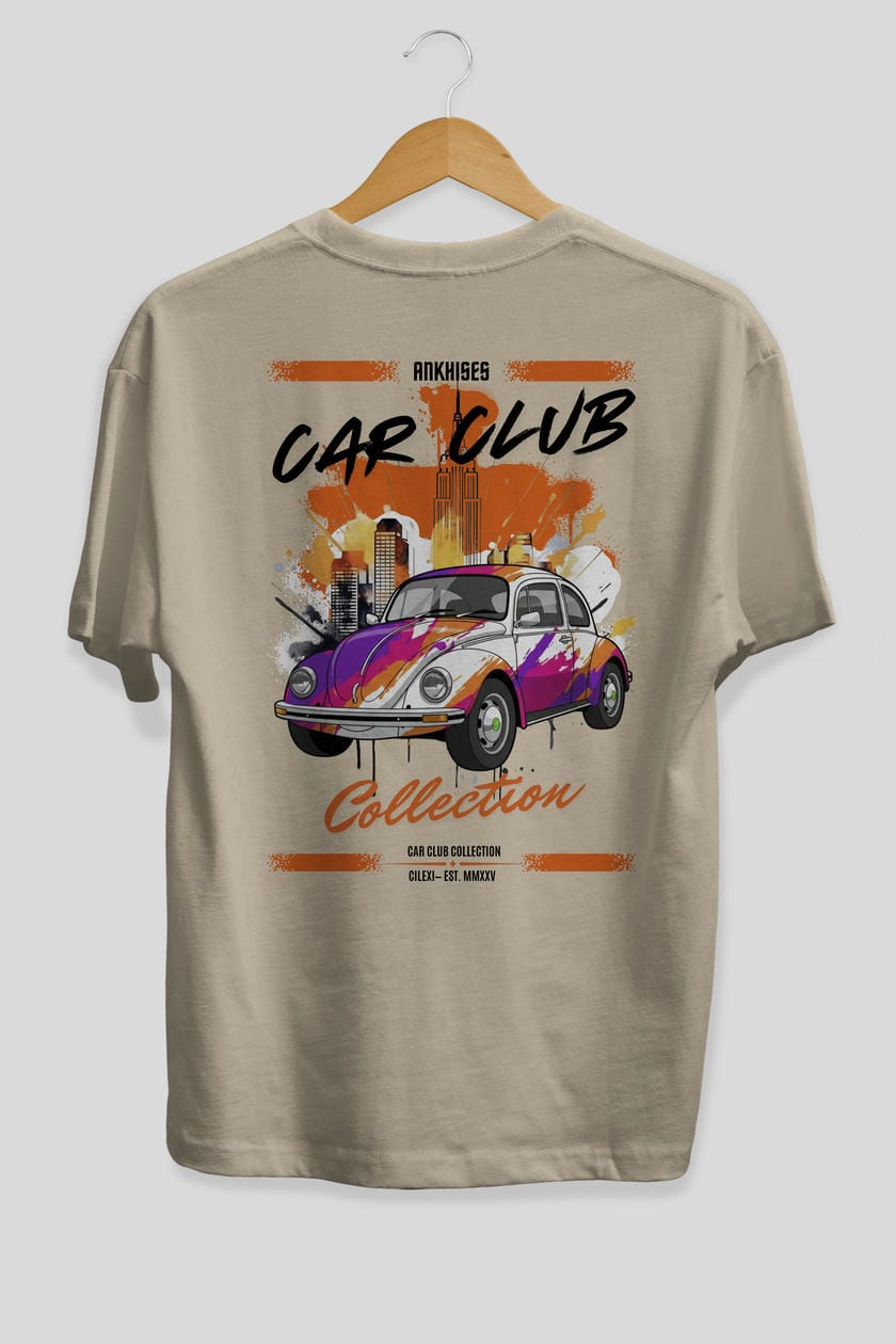 Araba Club Serisi 41 Baskılı Oversize t-shirt Erkek Kadın %100 Pamuk Bisiklet Yaka tişort