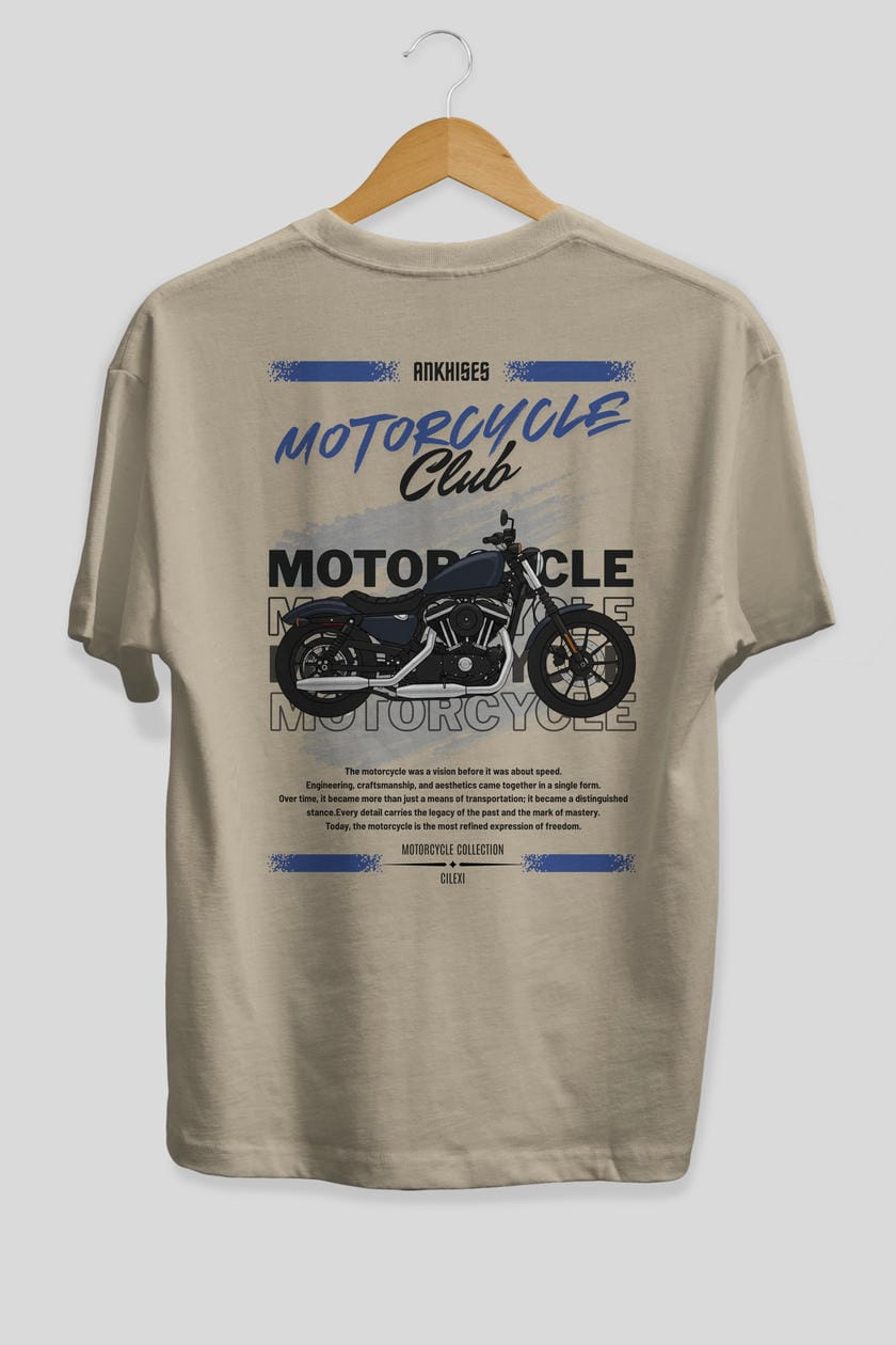 Motosiklet Serisi 30 Arka Baskılı Oversize t-shirt Erkek Kadın %100 Pamuk Bisiklet Yaka tişort
