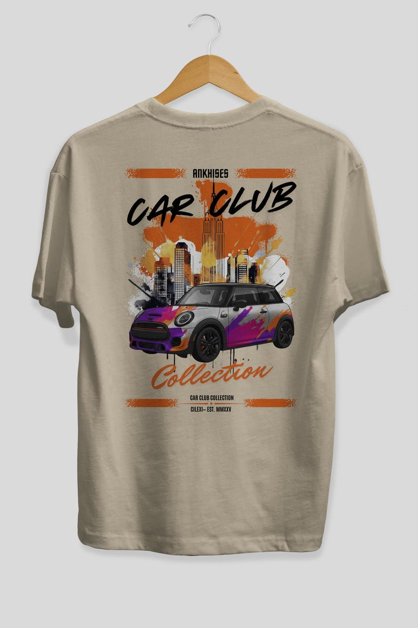 Araba Club Serisi 10 Baskılı Oversize t-shirt Erkek Kadın %100 Pamuk Bisiklet Yaka tişort