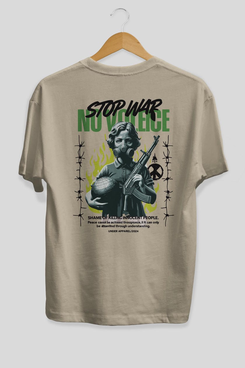 Stop War Arka Baskılı Oversize t-shirt Erkek Kadın %100 Pamuk Bisiklet Yaka tişort