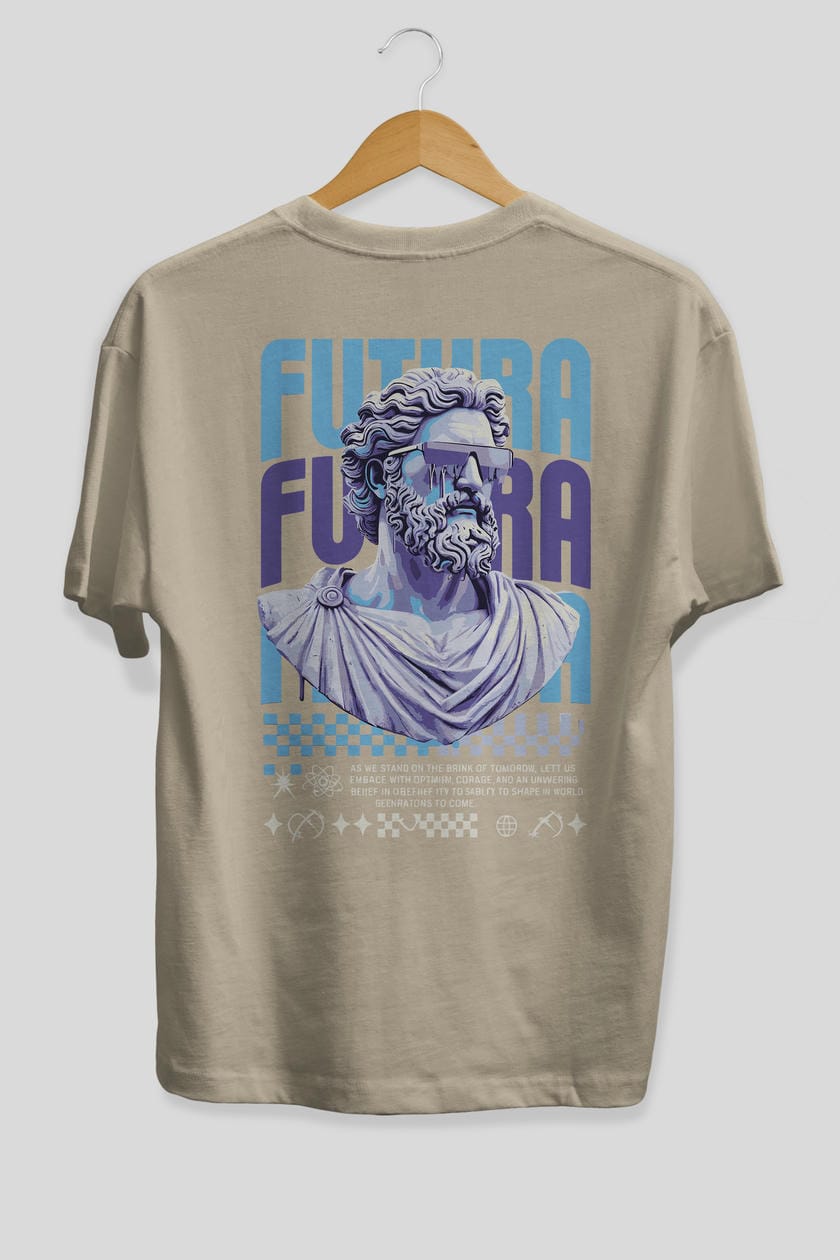 Futura Zeus Arka Baskılı Oversize t-shirt Erkek Kadın %100 Pamuk Bisiklet Yaka tişort
