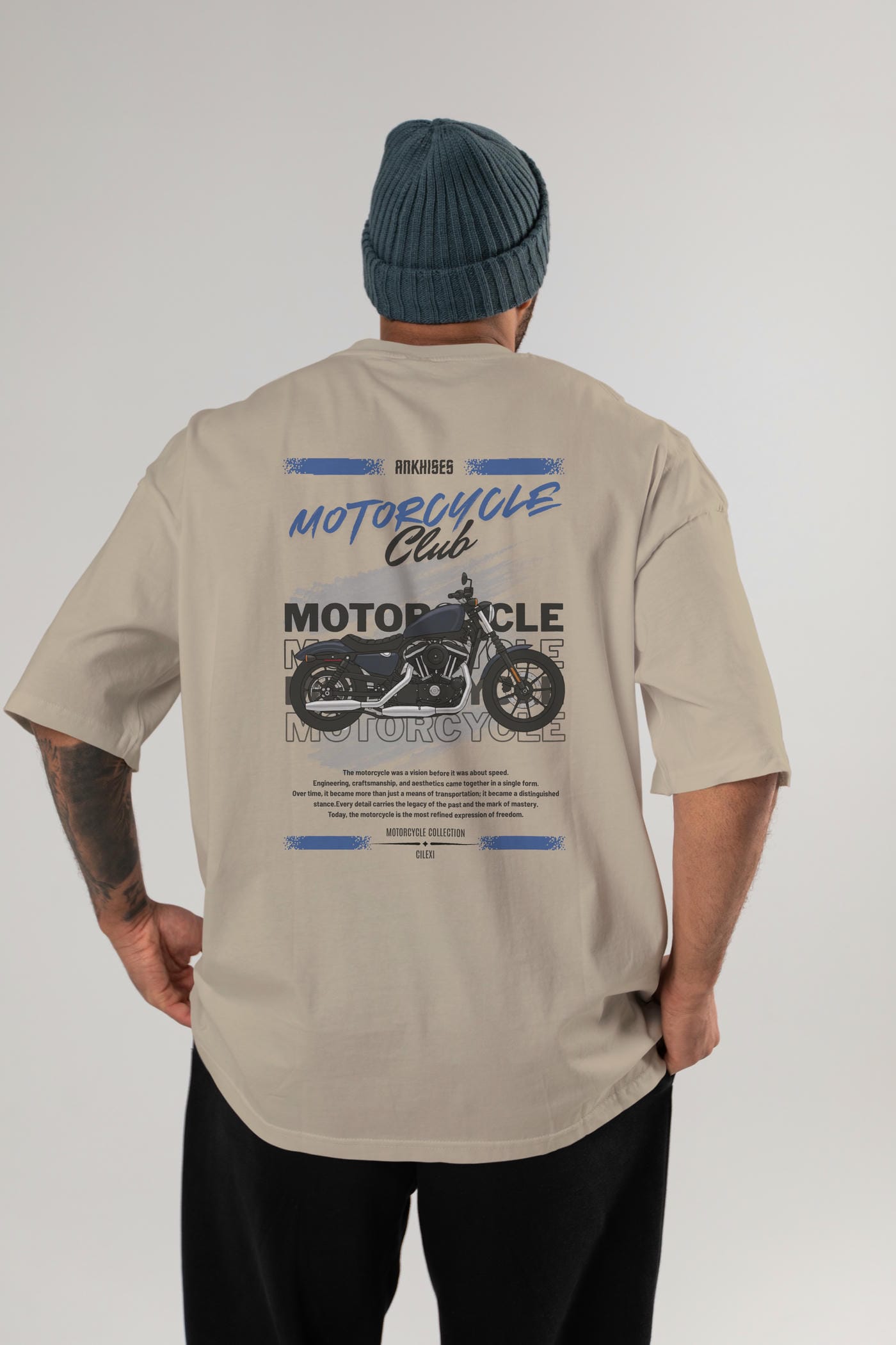 Motosiklet Serisi 30 Arka Baskılı Oversize t-shirt Erkek Kadın %100 Pamuk Bisiklet Yaka tişort