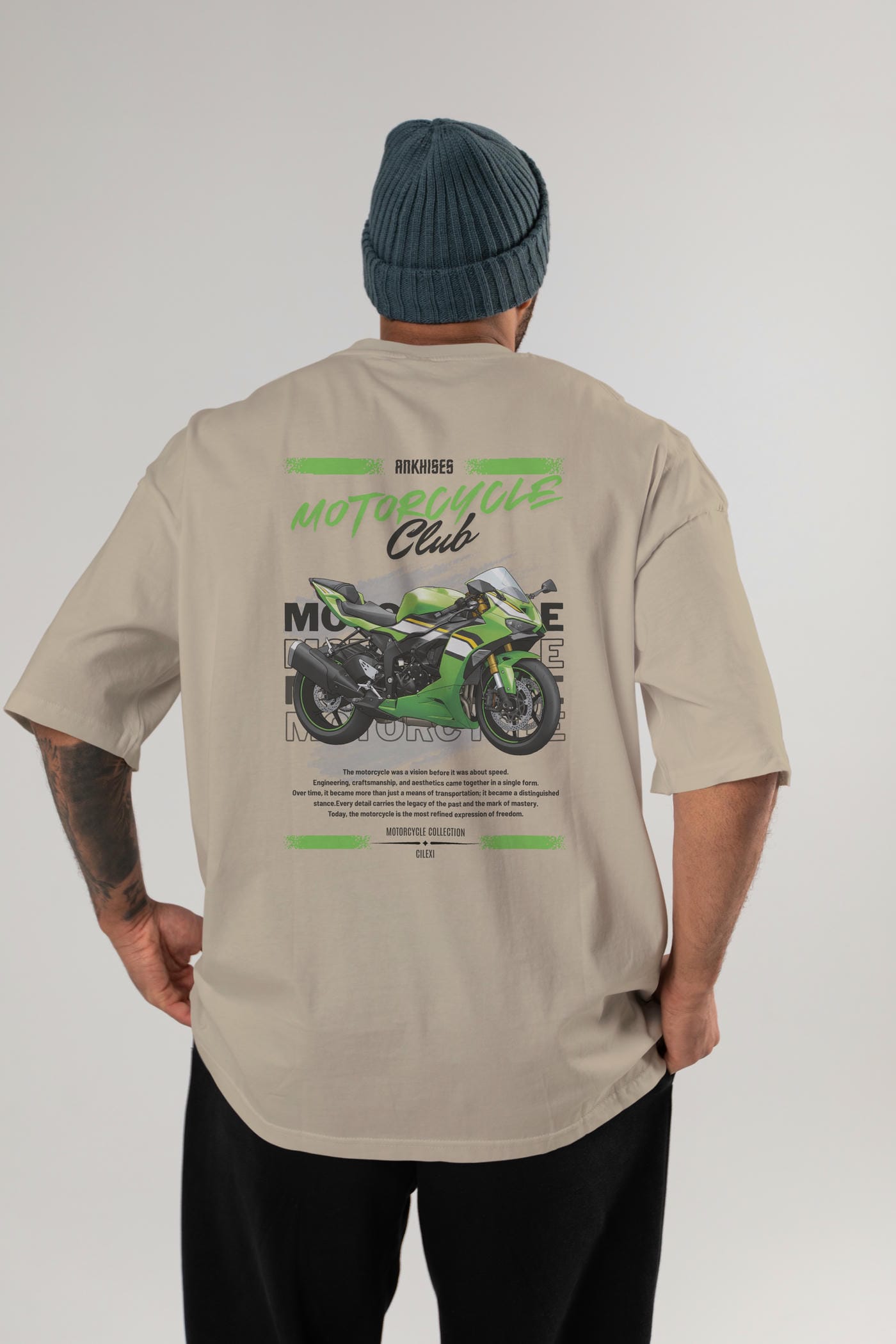 Motosiklet Serisi 15 Arka Baskılı Oversize t-shirt Erkek Kadın %100 Pamuk Bisiklet Yaka tişort