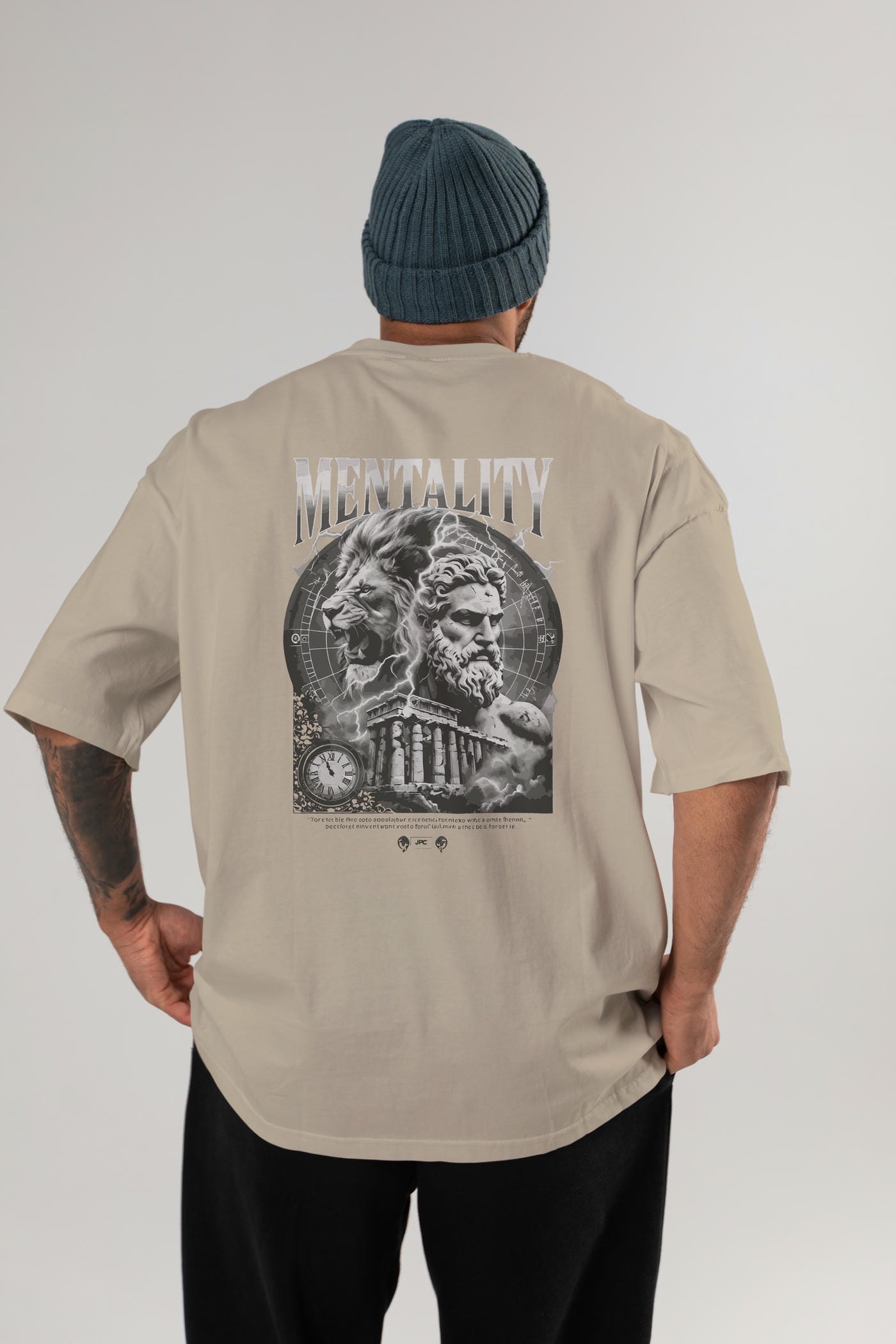 Mentality Zeus Arka Baskılı Oversize t-shirt Erkek Kadın %100 Pamuk Bisiklet Yaka tişort