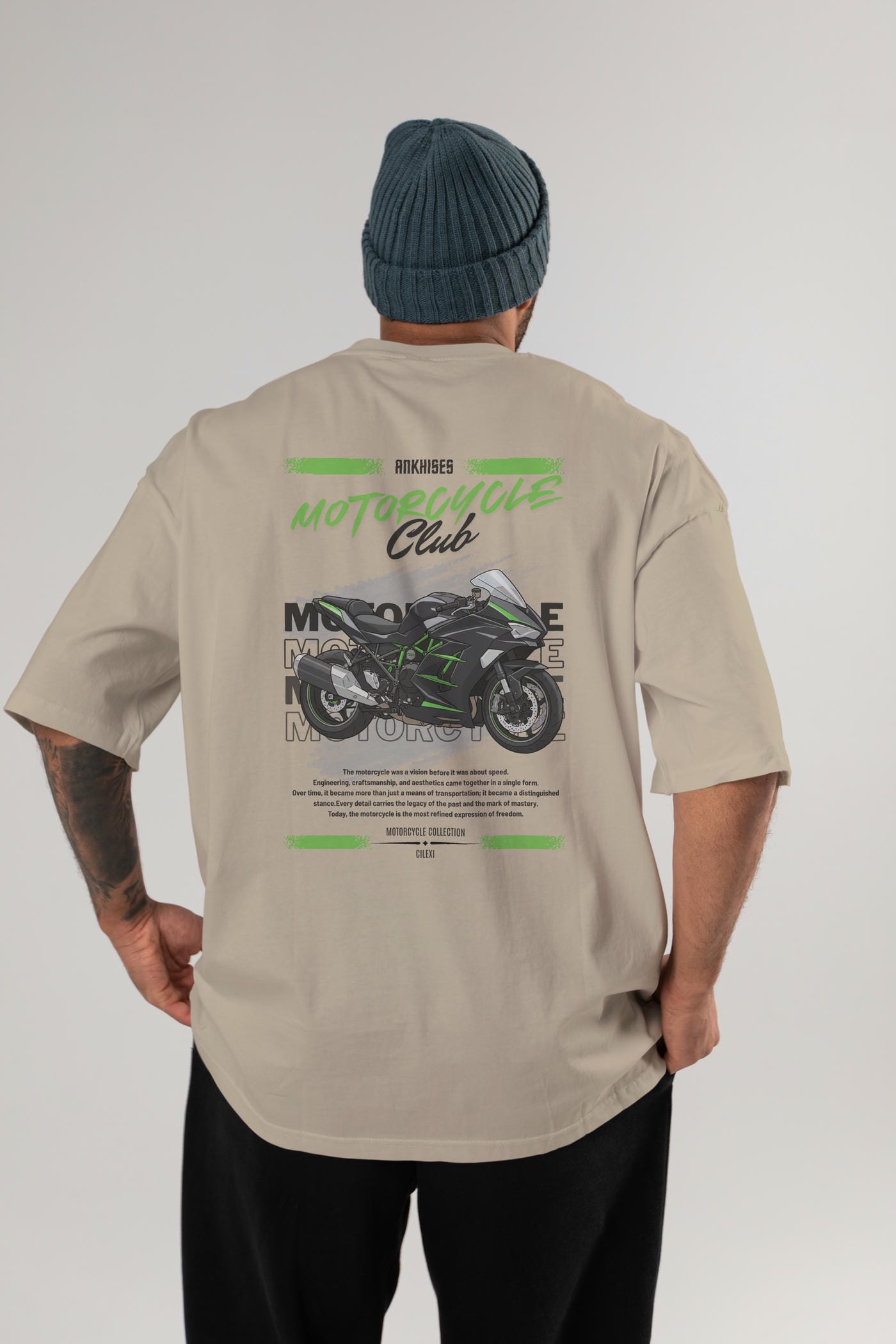 Motosiklet Serisi 13 Arka Baskılı Oversize t-shirt Erkek Kadın %100 Pamuk Bisiklet Yaka tişort